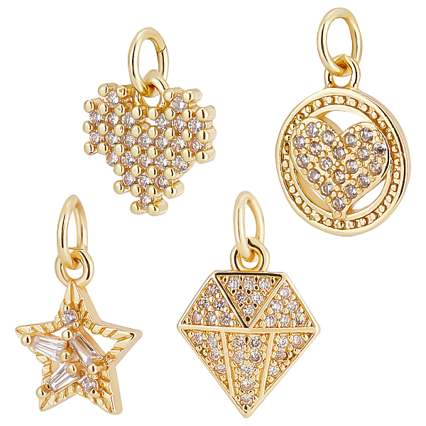 

PandaHall Beebeecraft 8Pcs 4 Style Brass Micro Pave Cubic Zirconia Charms, with Jump Rings, Long-Lasting Plated, Cadmium Free & Lead Free..., Clear
