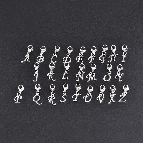 

PandaHall Large Hole Platinum Plated Alloy Letter Pendant European Dangle Charms, Random Mixed Letters, 24~30mm, Hole: 5mm Alloy Letter
