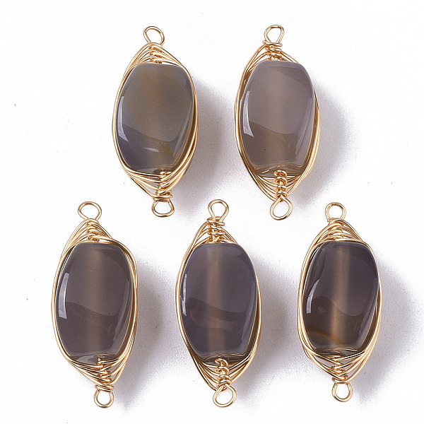 

PandaHall Natural Agate Links Connectors, Wire Wrapped Links, with Light Gold Tone Brass Wires, Rectangle, Gray, 22x9x8mm, Hole: 1.2~1.5mm...