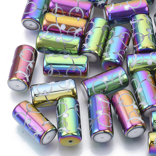 

PandaHall Electroplate Glass Beads, Column with Circle Dot Pattern, Colorful, 20x10mm, Hole: 1.2mm, about 50pcs/bag Glass Others