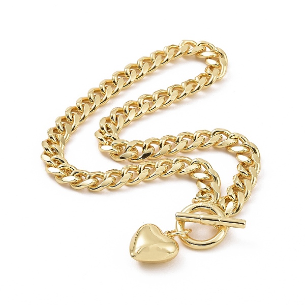 

PandaHall Brass Heart Pendant Necklace with Curb Chains for Women, Cadmium Free & Lead Free, Real 18K Gold Plated, 16.81 inch(42.7cm) Brass