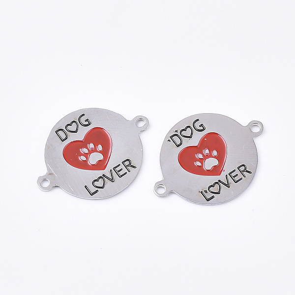 

PandaHall 304 Stainless Steel Links connectors, with Enamel, Flat Round with Dog Footprint Lover, Stainless Steel Color, 16x21x1mm, Hole..., Red