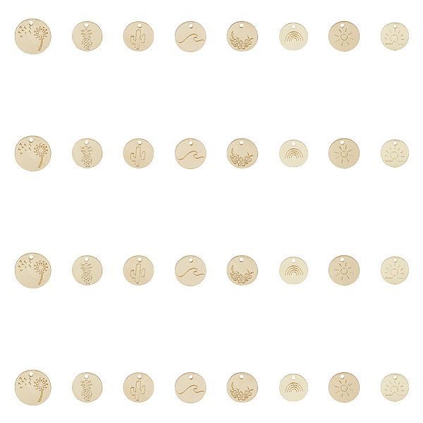 

PandaHall DICOSMETIC 28pcs 7 styles Alloy Charms, Flat Round with Wave/Sun/Pineapple/Cactus/Flower/Sun/Dandelion Pattern, Real 16K Gold...