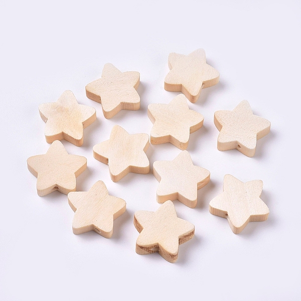 

PandaHall Unfinished Wood Beads, DIY Decoration Accessories, Star, BurlyWood, 20x5mm, Hole: 1.8mm, about 50pcs/bag Schima Wood Star Orange
