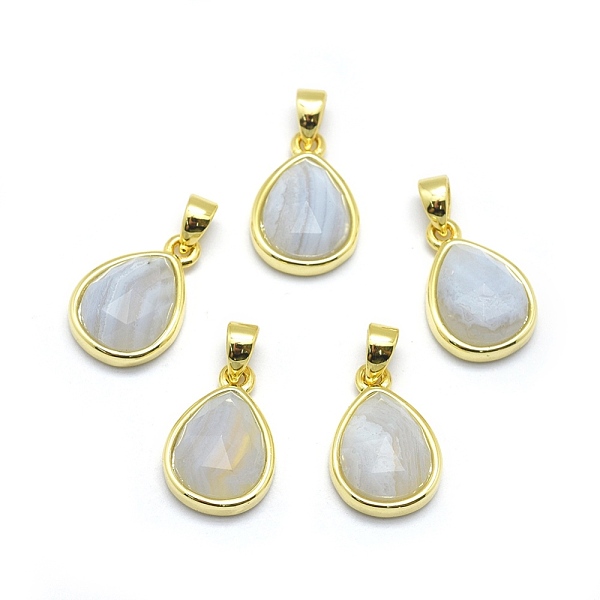 

PandaHall Natural Blue Lace Agate Pendants, with Golden Tone Brass Findings, teardrop, Faceted, 14.5x9.5x5mm, Hole: 2.5x3.5mm Blue Lace...