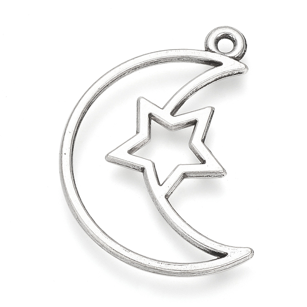 

PandaHall Tibetan Style Alloy Pendants, Cadmium Free & Lead Free, Moon with Star, Antique Silver, 36x25x2mm, Hole: 2mm, about 400pcs/1000g...