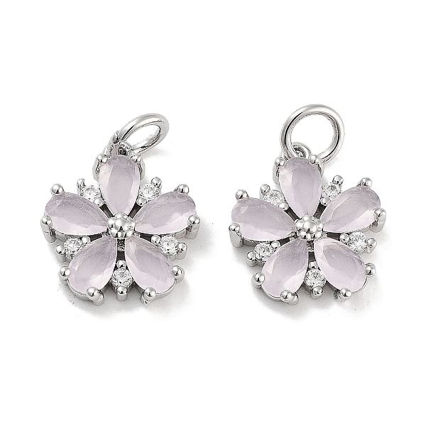 

PandaHall Brass Micro Pave Cubic Zirconia Charms, with Jump Ring, Flower, Pink, 13x12x3mm, Hole: 3mm Brass+Cubic Zirconia Flower Pink