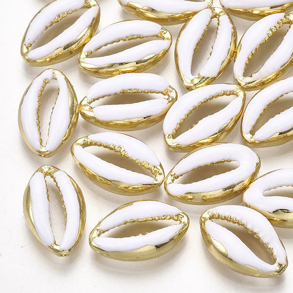 

PandaHall Alloy Enamel Beads, Cowrie Shell Shape, Light Gold, White, 16.5x10x4.5mm, Hole: 1.2mm Alloy+Enamel Shell Shape White