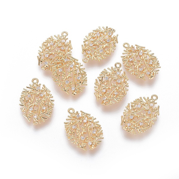 

PandaHall Brass Cubic Zirconia Pendants, Leafy Branches, Clear, Real 18K Gold Plated, 21.5x15x3mm, Hole: 1mm Brass+Cubic Zirconia Leaf Clear