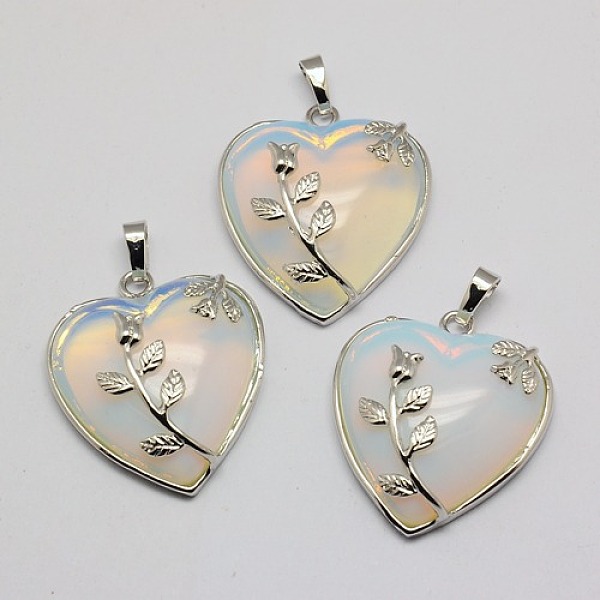 

PandaHall Heart Opalite Pendants, with Platinum Plated Brass Pendant Settings, 36x31~33mm, Hole: 6mm Opalite Heart White