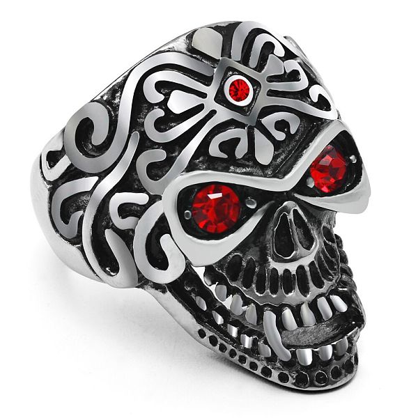 Anillo De Dedo De Calavera De Acero Titanio Con Rhinestone