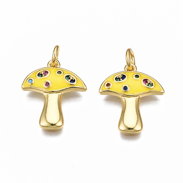 

PandaHall Autumn Theme Brass Micro Pave Cubic Zirconia Enamel Pendants, with Jump Rings, Nickel Free, Mushroom,Real 16K Gold Plated, Yellow...