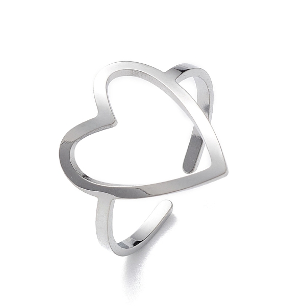 

PandaHall Hollow Out Heart 304 Stainless Steel Open Cuff Ring for Women, Stainless Steel Color, Inner Diameter: 19mm 304 Stainless Steel