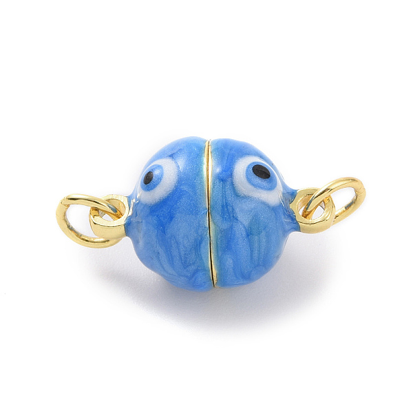

PandaHall Brass Magnetic Clasps, with Enamel, Round with Evil Eye, Real 18K Gold Plated, Dodger Blue, 16x10mm, Hole: 3mm Brass+Enamel Round