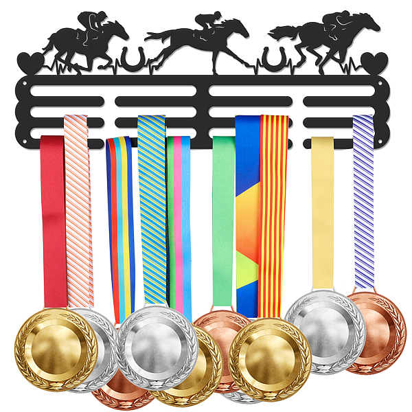 

PandaHall Sports Theme Iron Medal Hanger Holder Display Wall Rack, with Screws, Equestrian Pattern, 150x400mm Iron Sports Black