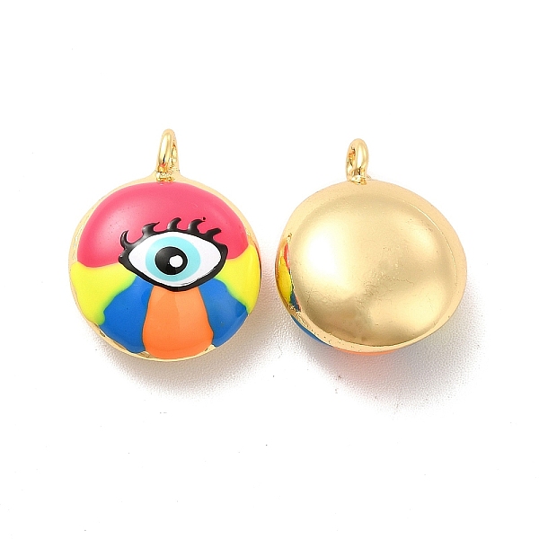 

PandaHall Brass Enamel Charms, Real 18K Gold Plated, Long-Lasting Plated, Flat Round with Evil Eye, Crimson, 19x15.5x8mm, Hole: 1.8mm..., Pink