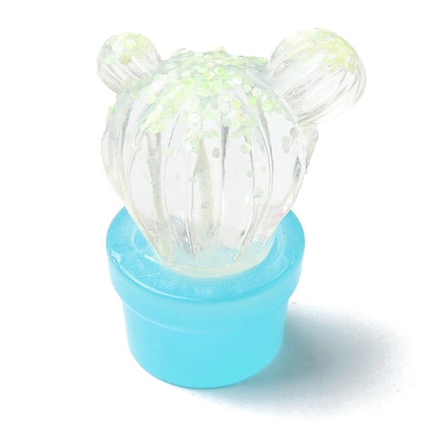 

PandaHall Transparent Resin Cabochons, Cactus with Paillette, Sky Blue, 37.5x29x23mm Resin Cactus