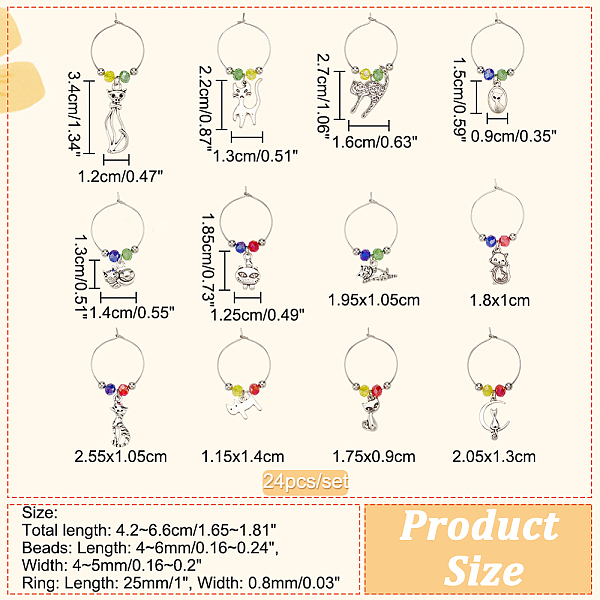 24 個 12 スタイルのチベットスタイル合金ペンダント & 真鍮リングワイングラスチャーム