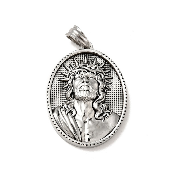 

PandaHall Tibetan Style 304 Stainless Steel Pendants, Religion, Oval with Man Pattern Charms, Antique Silver, 35.5x26x6mm, Hole: 5x7mm 304...