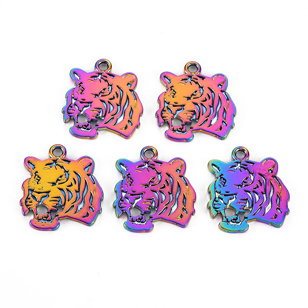 

PandaHall Rainbow Color Alloy Pendants, Cadmium Free & Nickel Free & Lead Free, Tiger Head, 26.5x24x1.5mm, Hole: 2mm Alloy Tiger
