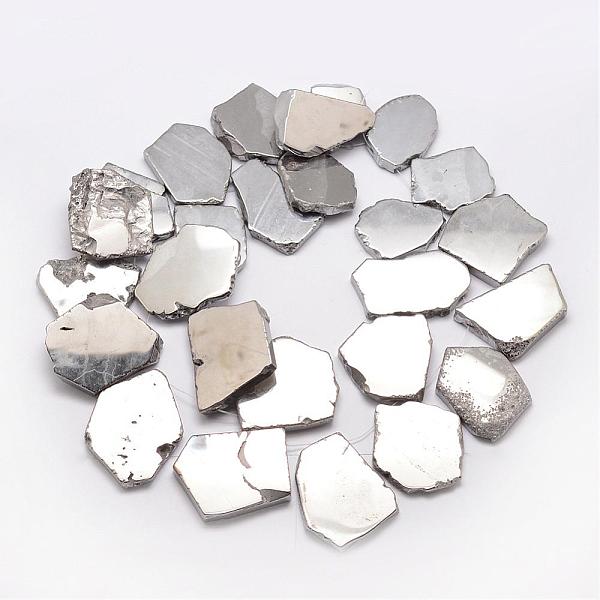 

PandaHall Electroplated Natural Agate Beads Strands, Flat Slab Beads, Agate Slices, Nuggets, Platinum Plated, 33~45x25~35x4~6mm, Hole: 1mm..., Silver