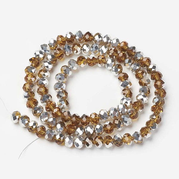 

PandaHall Electroplate Transparent Glass Beads Strands, Half Silver Plated, Faceted, Rondelle, Dark Goldenrod, 3.5x3mm, Hole: 0.4mm, about..., Gold