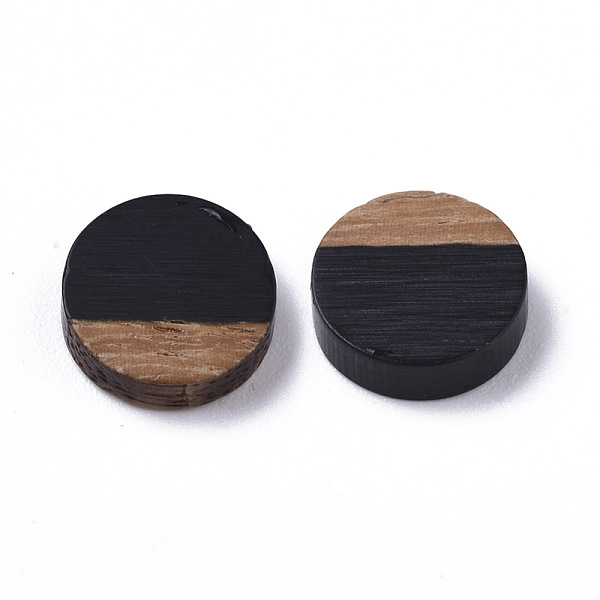 

PandaHall Resin & Wood Cabochons, Flat Round, Black, 10x2.5~4mm Resin+Wood Flat Round Black