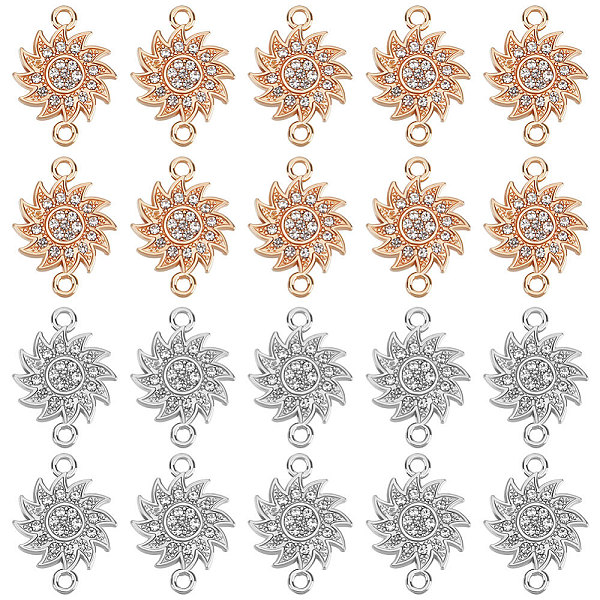 

PandaHall SUNNYCLUE 40Pcs 2 Styles Alloy Crystal Rhinestone Connector Charms, Sunflower Links, Platinum & Light Gold, 15~15.5x21~21.5x2mm..., Clear
