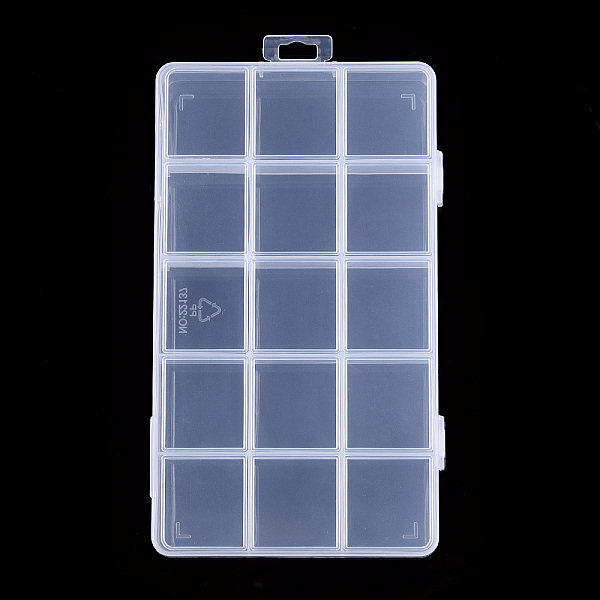 PandaHall Rectangle Polypropylene(PP) Bead Storage Container, Adjustable Deviders Box, with Hinged Lid and 15 Compartments, for Jewelry...