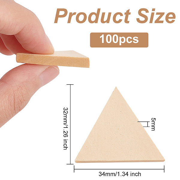 

PandaHall OLYCRAFT 100PCS Unfinished Wood Triangle Natural Unpainted Wood Triangle Cutout Shape Wood Triangle Slices Embellishments..., Orange