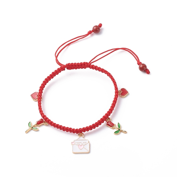 

PandaHall Heart Envelope Rose Alloy Enamel Charm Bracelet, Braided Adjustable Bracelet for Valentine's Day, Red, Inner Diameter: 2-1/8~3-1/4...
