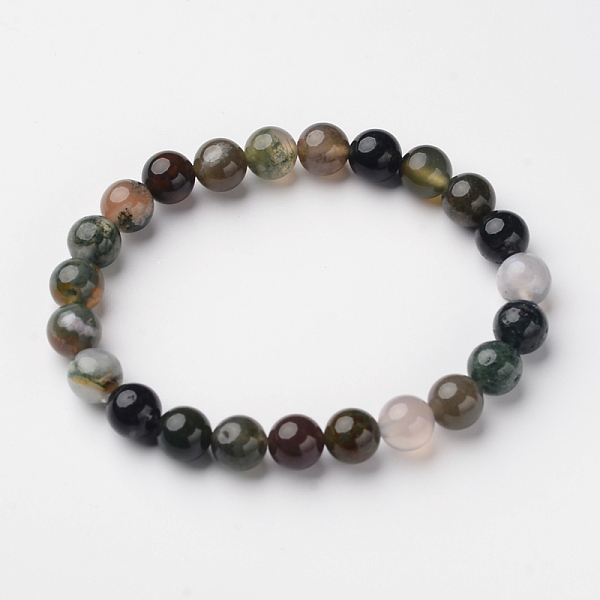 

PandaHall Natural Indian Agate Round Bead Stretch Bracelets, 55mm, Bead: 7~8mm Indian Agate