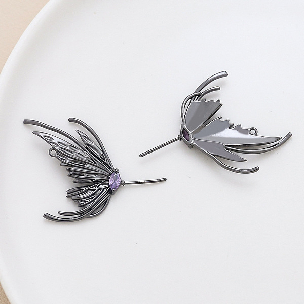 

PandaHall Brass Pave Medium Purple Cubic Zirconia Wing Head Pins, for Baroque Pearl Making, Gunmetal, 42x28mm Brass