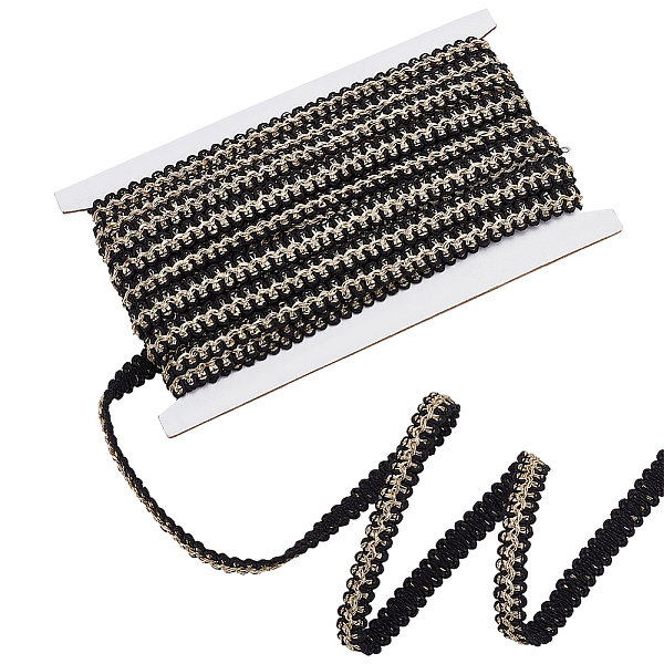 

PandaHall WADORN 10 Yards Polyester Braided Lace Ribbon, for Garment Accesories, Wave Pattern, Black, 1/2 inch(13mm) Polyester Black