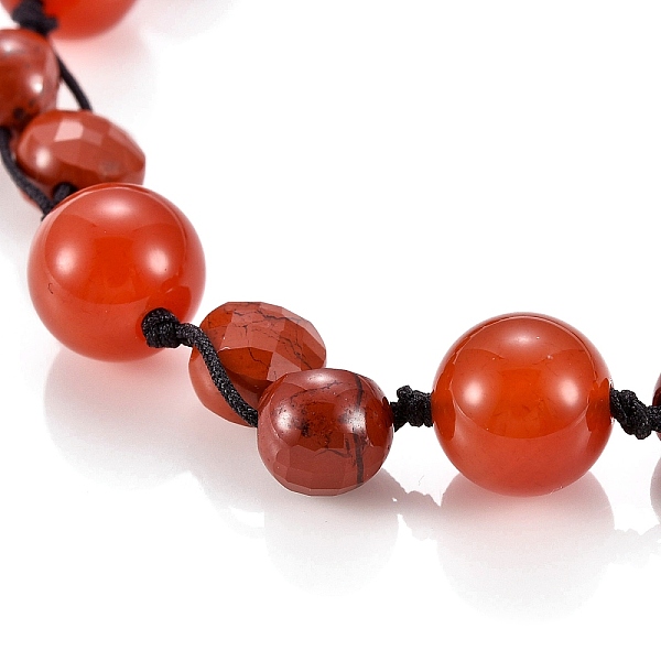 

PandaHall Adjustable Nylon Thread Braided Bead Bracelets, with Natural Carnelian(Dyed) & Red Jasper Beads, Round & Flat Round, Inner...