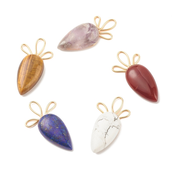

PandaHall Natural Mixed Gemstone Copper Wire Pendants, Real 18K Gold Plated, Carrot, 39.5~41.5x18.5~23.5xx6.5~7.5mm, Hole: 9~10x4~4.5mm...