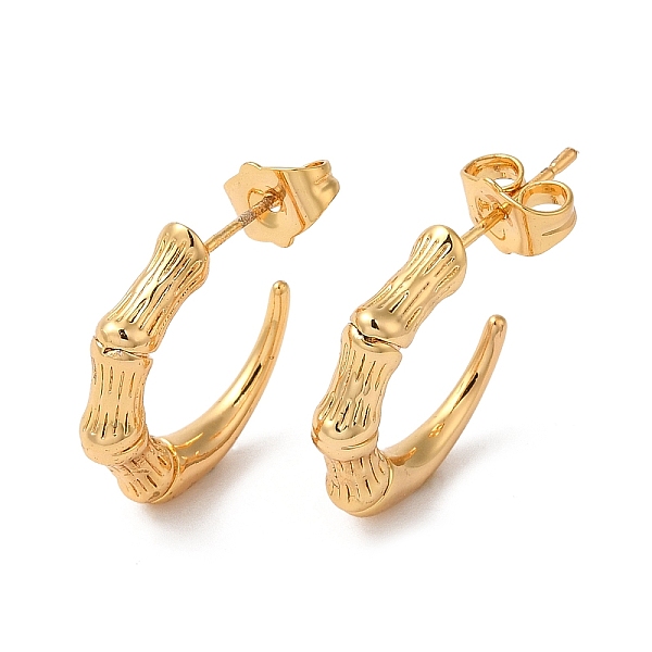 

PandaHall Rack Plating Brass Skeleton Bone Stud Earrings, Long-Lasting Plated Half Hoop Earrings, Golden, 27x19.5x4mm Brass Skeleton