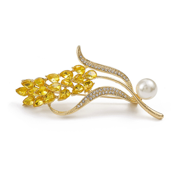 

PandaHall Rhinestone Wheat Brooch Pin with Plastic Pearl Beaded, Alloy Lapel Pin for Backpack Clothes, Light Gold, 69.5x33.5x11mm...
