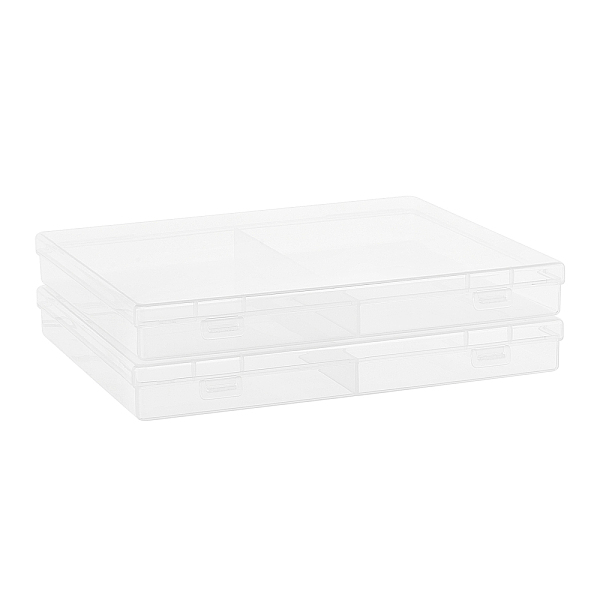 PandaHall Plastic Bead Containers, 2 Compartments, Rectangle, Clear, 21.2x18.4x2.6cm, Compartments: 10.6x17.6cm, 2 Compartments/box...