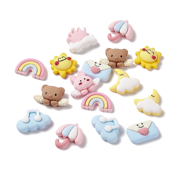 

PandaHall Opaque Resin Cabochons, DIY Accessories, Envelope & Cloud & Sun & Moon & Bear & Umbrella & Rainbow, Mixed Color, 13~22x19~25x4~8mm..., Multicolor