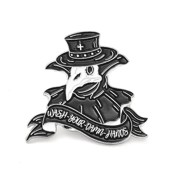 PandaHall Plague Doctor Enamel Pin, Platinum Alloy Brooch for Clothes Backpack, Black, 29x30x1.5mm Alloy+Enamel Bird Black