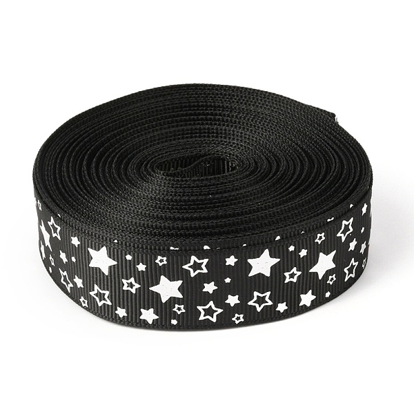 

PandaHall Laser Polyester Grosgrain Ribbon, Single Face Printed, for Bows Gift Wrapping, Festival Party Decoration, Star Pattern, 7/8 inch..., Black
