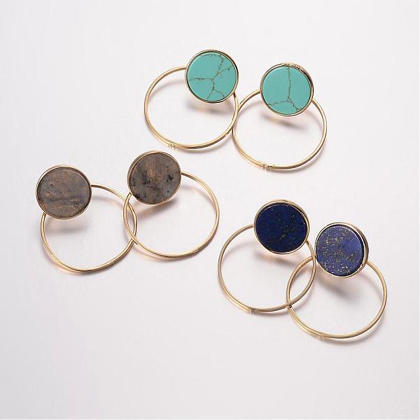 

PandaHall Natural & Synthetic Mixed Stone Ear Studs, with Brass Findings, Flat Round, Golden, 40x31x1.5~3mm, Pin: 0.7mm Mixed Stone