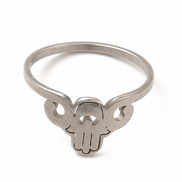 

PandaHall 304 Stainless Steel Hollow Out Hamsa Hand Finger Ring for Women, Stainless Steel Color, Inner Diameter: 18mm 304 Stainless Steel