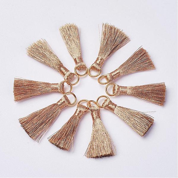 

PandaHall Cannetille Nylon Tassel Pendant Decorations, with Iron Findings, Golden, Tan, 30~32x7x4mm, Hole: 4x5mm Nylon Orange