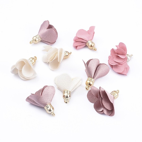 

PandaHall Handmade Cloth Pendant Decorations, with Alloy Findings, Flower, Mixed Color, 28~31x28~32mm, Hole: 1.8mm Cloth Flower Multicolor