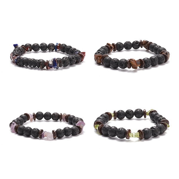 

PandaHall Natural Lava Rock Stretch Bracelet with Gemstone Chips for Women, Inner Diameter: 2-1/4 inch(5.7cm) Mixed Stone Black