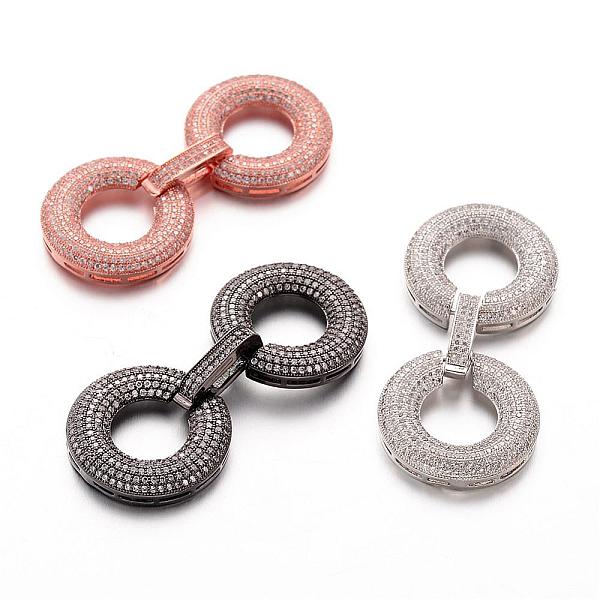 

PandaHall Brass Micro Pave Cubic Zirconia Clasps, Fold Over Clasps, Mixed Color, 52x23x4~6mm, Hole: 4x1mm Brass+Cubic Zirconia Multicolor