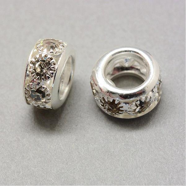 

PandaHall Brass Rhinestone Beads, Large Hole Beads, Rondelle, Silver Color Plated, 10x5mm, Hole: 5.5mm Brass+Rhinestone Rondelle Silver
