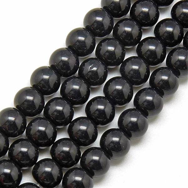 

PandaHall Glass Beads Strands, Round, Black, about 10mm in diameter, hole: 1mm, about 30pcs/strand, 12 inch Glass Round Black